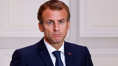 French President Emmanuel Macron gives a news conference during the signing ceremony of the deal to buy frigates
